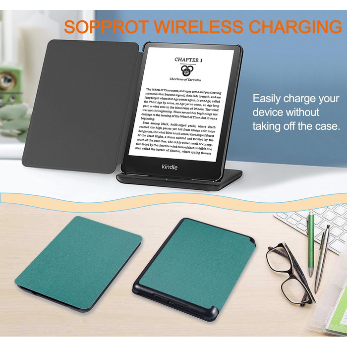 Чохол TOKILO для Kindle 6 (11-го покоління 2024/2022), захисний кейс з PU-шкіри, авто-пробудження/сон, чорний (зелено-блакитний)