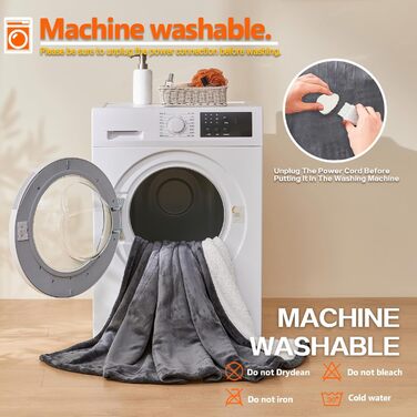 Електрична ковдра з підігрівом 130x180 см з автовимкненням, 10 температурних режимів, таймером, захистом від перегріву, пральна машина, фланелева ковдра для ліжка, дивана та офісу (світло-сіра, 130 x 180 см)