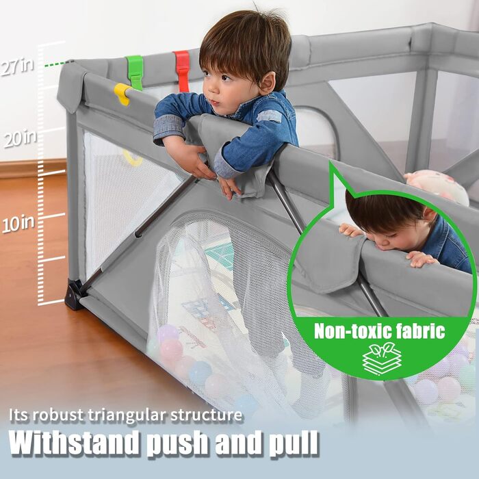 Foldable baby playpen, Heyo. Yes, large playground, baby and toddler playpen, play fences for babies and toddlers with gate, portable play yard for indoor and outdoor use (120 x 120 x 68 cm)