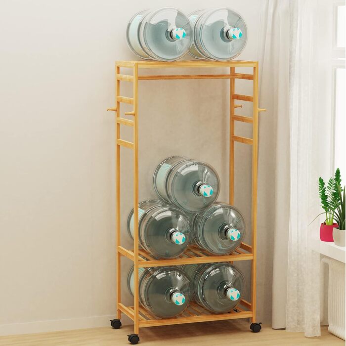 Bamboo Coat Rack, Clothes Rack with 3 Shelves and 10 Hooks, Laundry Rack with Clothes Rod, for Entryway, Living Room and Office, 80x43.5x165cm (Natural3)