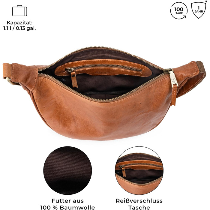 Сумка через плече Berliner Bags Luna з натуральної шкіри, коричнева. Містка жіноча сумка-банан