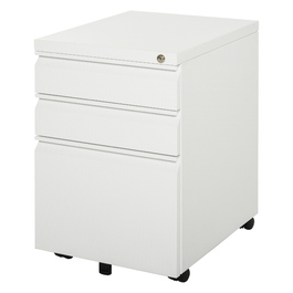 Vinsetto Rolling Storage Cabinet with 3 Drawers and Wheels, Compact Steel with Concave Handle, White 39x48x60cm