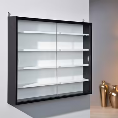 Inter Link - Collector's Cabinets - Hanging Display Cabinet - Wall Shelf - Glass Cabinet - Wall Display Cabinet - Hanging Shelf - Showcase - MDF - Black/White (80x60x9.5 cm) Collecty Black Black, White