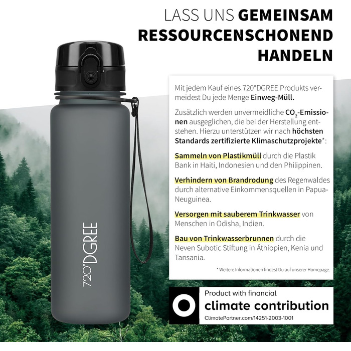 Пляшка спортивна 720°DGREE 'uberBottle' з ситечком, Tritan, BPA-Free, 500 мл (Чорний матовий) - для спорту, школи, фітнесу, велоспорту, дітей