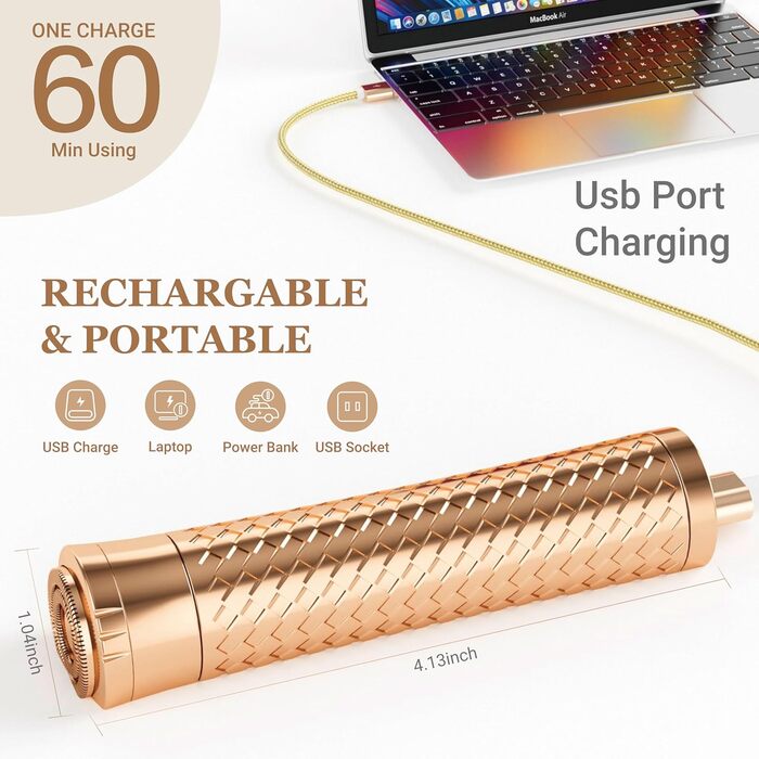 Електричний прилад для видалення волосся для жінок, бездротовий депілятор, безболісний електробритва для губ, рук, обличчя, пушкового волосся (Золотий)