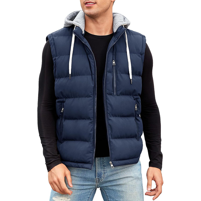 Чоловіча степна жилетка Vancavoo з капюшоном, тепла зимова жилетка для активного відпочинку, спортивна жилетка, перехідна куртка (темно-синій, L)