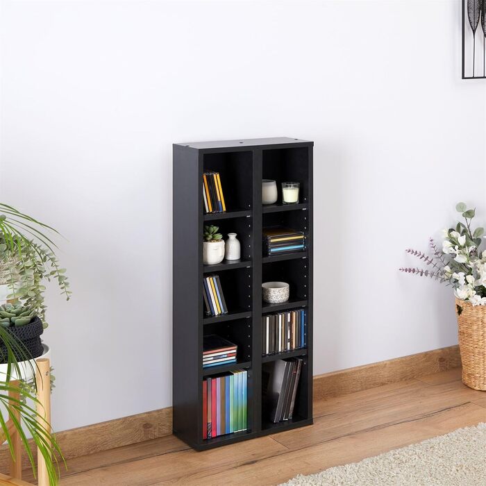 CARO-Furniture CD DVD Blu-ray Shelf Chart in Concrete Look – Two-Piece Media Shelf, Storage, CD Stand with 10 Compartments for up to 160 CDs, 20x187 cm (W x H) Concrete Dark