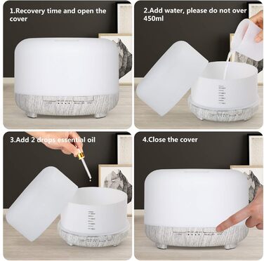 Аромадифузор Hianjoo 450мл з таймером, ультразвуковий, 7 кольорів LED, з пультом ДУ, для спа/офісу/йоги - білий