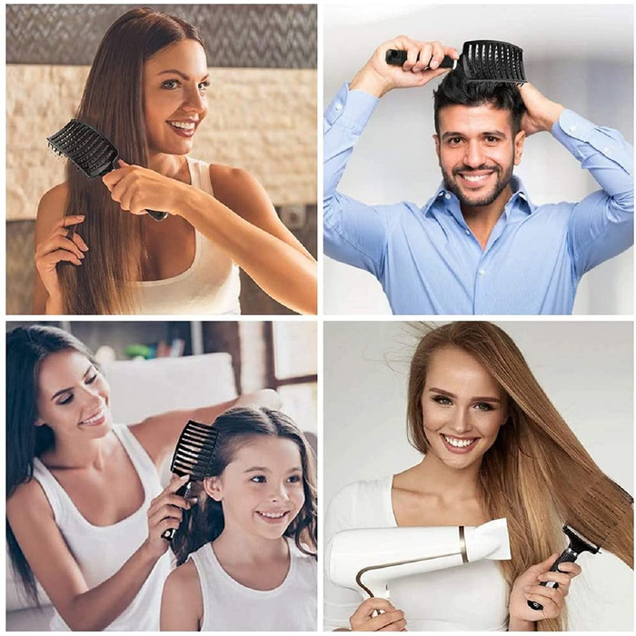 Набір з 3 шт. щіток для волосся з щетиною дикого кабана, розподіляють олію, випрямляють волосся, дихають та прискорюють сушку. Кольори: червоний, рожевий, чорний