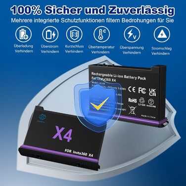 Акумулятор Insta360 X4 2500mAh + Швидке LED зарядне пристрій 3-канали USB (2 шт.) + SD картрідер для Insta360 X4