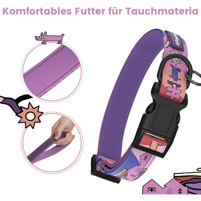 Набір повідка та нашийника для собак, регульований, для щоденних прогулянок, фіолетовий, XS (22-30 см, 1.5 м)