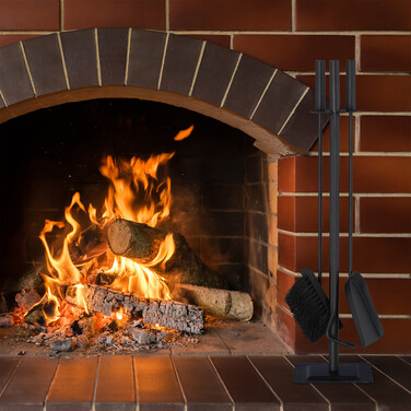 Relaxdays Fireplace Set, 4-Piece, Black