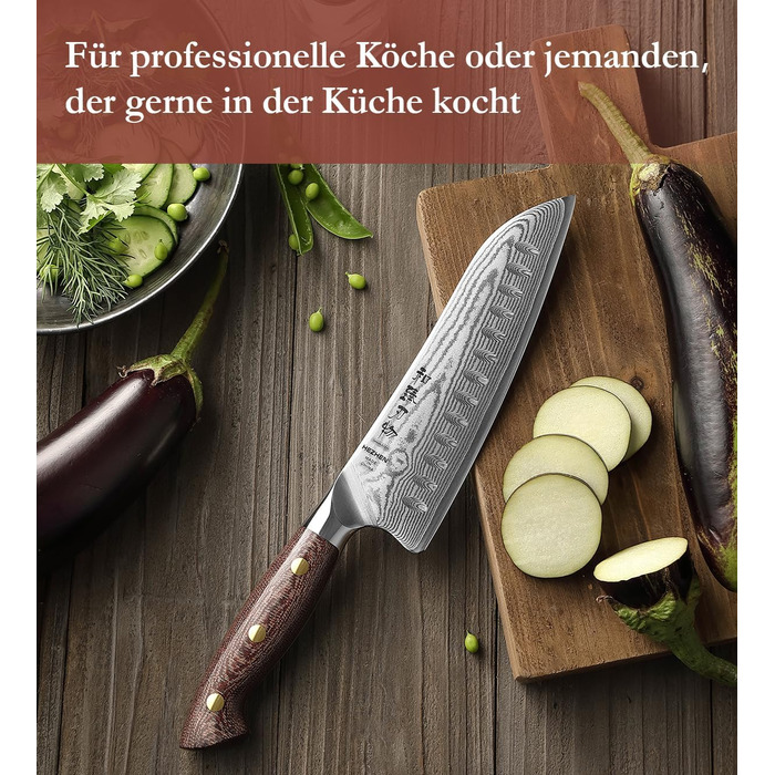 HEZHEN 21см ніж шеф-кухаря з дамаської сталі, 67 шарів, професійний кухонний ніж з дерев'яною піхвою, Full Tang ручка з Micarta