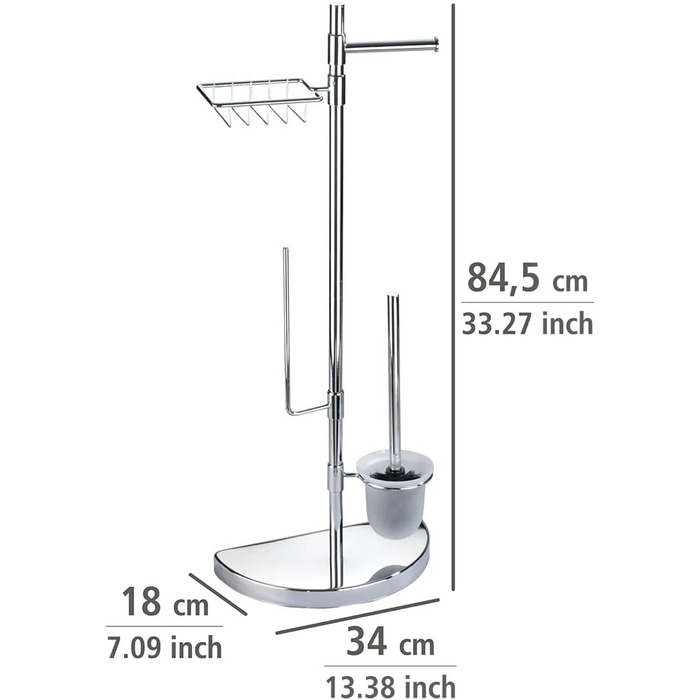 Організатор для ванної кімнати WENKO: підставка для туалетного паперу та щітки, з полицею, з нержавіючої сталі, 34 x 84,5 x 18 см