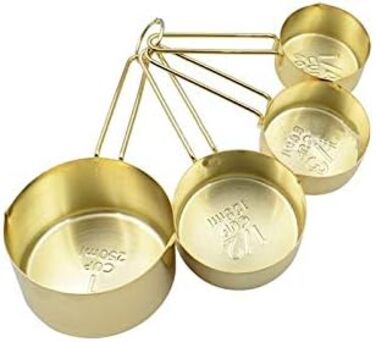 4Pcs / Set Stainless Steel Measuring Cups Scale Hand Rose Gold Measuring Spoons Kitchen Cooking Baking Utensil Accurate Measurement (Size : Gold)