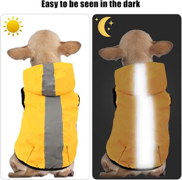 Idepet Waterproof 2-in-1 Rain Jacket for Dogs, Lightweight Overall for Dogs with Hood, Breathable Rain Poncho with Hood and Reflective Strip for Small, Medium, Large Dogs (XL, Yellow)