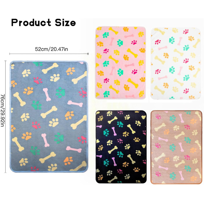 М'яка ковдра для кота та собаки, 5 шт., 76 x 52 см (Чорний+Блакитний+Коричневий+Рожевий+Білий)