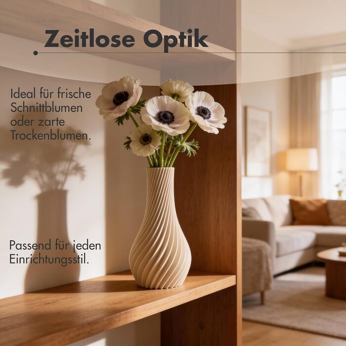 Ваза NATUMO Design 'Longi' – сучасна декоративна ваза з міцного пластику, 18 см, бежева