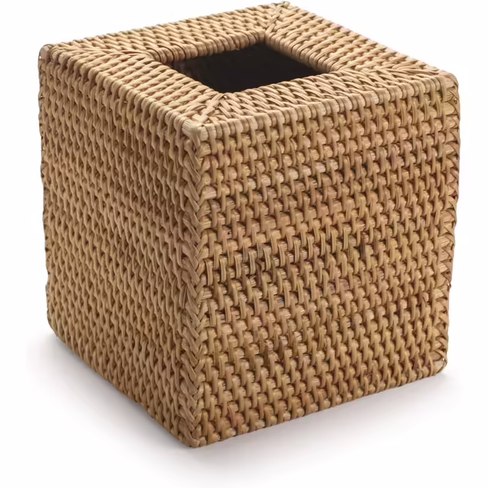 DOKOT Rattan Cosmetic Tissue Box - Tissue Box Natural for Home/Office/Car - Square (Natural, 14x14x15cm)