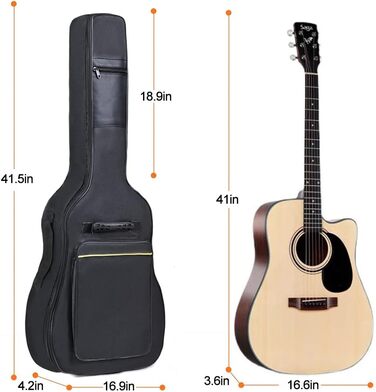 Чохол для акустичної гітари H&Z, 39/41 дюймів, Gigbag, чорний, з подвійними ременями, водонепроникний