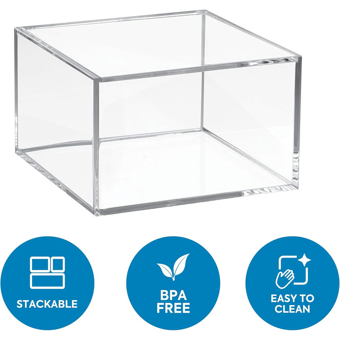 iDesign Makeup Organizer with Lid, Medium-Sized BPA-Free Plastic Jewelry Box, Stackable Storage Box, Clear