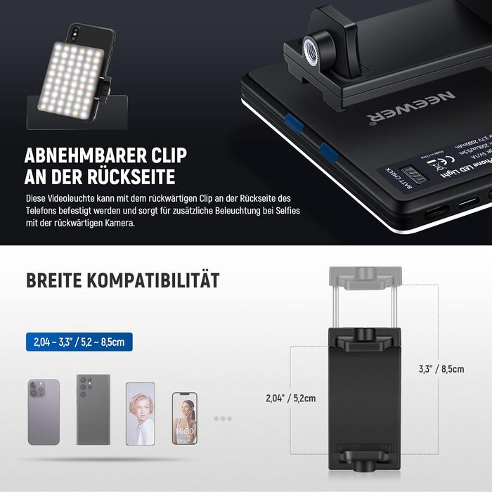 NEEWER BL120B LED світло для селфі та татуювань, сумісне з iPhone, з кліпсою, CPL фільтром, штативом та тримачем для телефону, для фото та відео
