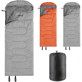 Спальний мішок JEMIDI для зими та літа, Outdoor, до -5°C, великий, 220x80x10 см, водонепроникний, для дорослих, сірий