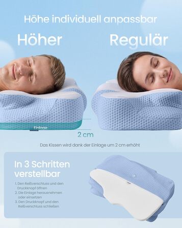 Подушка SONGMICS ергономічна з Memory Foam, регульована висота, для сну на боці, спині та животі, колір: блакитно-білий (TBP051GZ02)