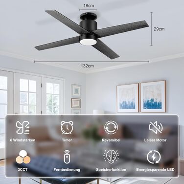 Стеляний вентилятор Ohniyou з підсвіткою та пультом керування – 96,5 см (38 дюймів). Тихий, регульований, для спальні, тераси, внутрішнього/зовнішнього використання (Чорний, сучасний)