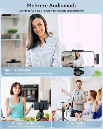 Бездротові петличні мікрофони 2 шт. для iPhone/iPad/Android, з шумозаглушенням, Plug-and-Play, для відео, подкастів, YouTube, TikTok, Vlog, чорний