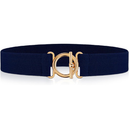 Жіночий еластичний ремінь Amaxiu з золотистою пряжкою, вузький для джинсів, штанів, суконь (темно-синій)