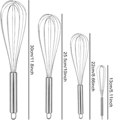 Набір з 4 штук міксерів для кухні LAMXD - нержавіюча сталь, професійні ручні вінчики, для вимішування тіста, яєць, збивання - 21/26/29 см, сріблястий