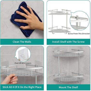 Поличка для душу Hawsam Badregale з алюмінію на 2 рівні, органайзер для шампуню, без свердління (срібло-трикутник)