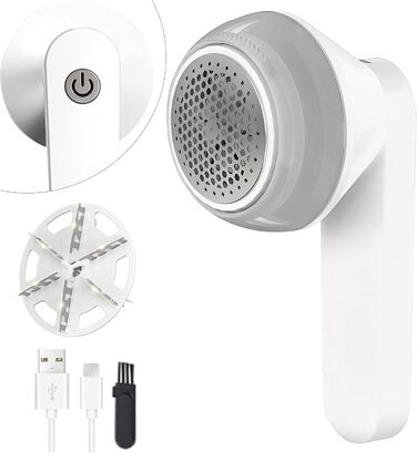 Електричний видальник ворсу Fusselrasierer: тестовий лідер з 6-лопатною голкою, USB, перезаряджається. Для одягу, меблів (зелений)