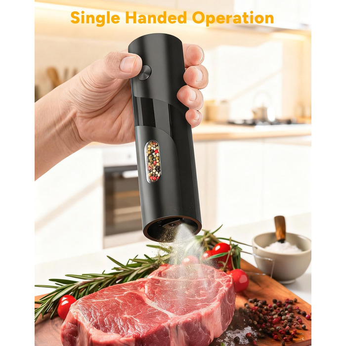 Електричні соляні та перечні млини, верхнє завантаження, 5-рівневе регулювання помелу, об'єм 120мл, набір 2 шт. з підсвічуванням LED