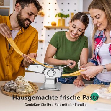 Manual Pasta Machine, Stainless Steel Pastamaker with Two Widths, Stainless Steel Roller and Cutter with 7 Adjustable Settings for Noodles, Spaghetti, Fettuccine, Lasagna