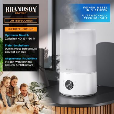 Зволожувач повітря Brandson з цифровим дисплеєм та пультом дистанційного керування, 4.2 л, таймер, 3 режими туману, тиха робота, функція Sleep, для спальні, дитячої кімнати, офісу