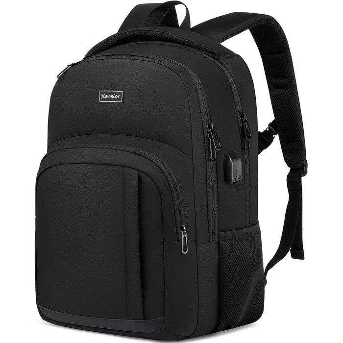 Рюкзак YIORMIOR для підлітків, чоловіків та жінок, 35L, USB-порт, для ноутбука 15.6-17.3 дюйма (Чорний)