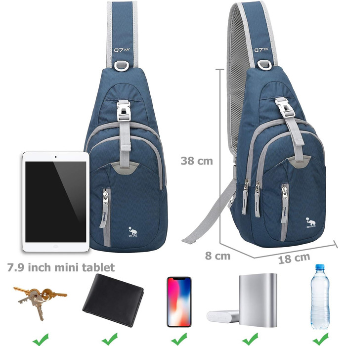 Чоловіча нагрудна сумка Olwas – спортивна, для фото, на плече, для подорожей (синій/сірий)