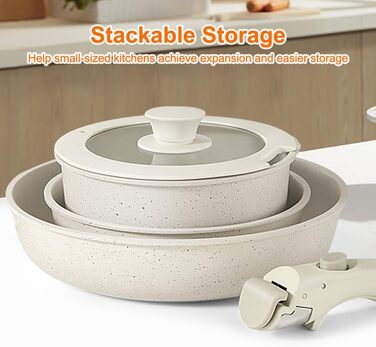 Набір каструль та сковорідок 5 шт. з знімним ручками, антипригарне покриття, підходить для індукційних плит, духовки та всіх типів плит