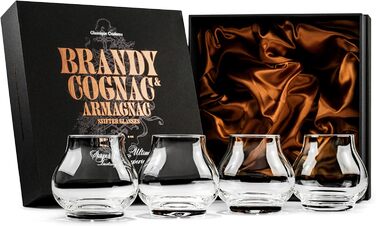 GLASSIQUE GIFT Set - Small 240 ml Brandy and Cognac Professional Tasting and Nosing Glasses | 4-Piece Set | Crystal Dishwasher-Safe Cognac Snifter Stemless | Cognac Glasses Gift Set