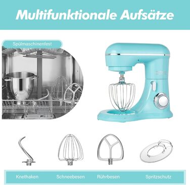 Кухонна машина Küchenmaster 6L, 1300W, з набором насадок (міксер, гак для тіста, вінчик), темно-зелений/синій