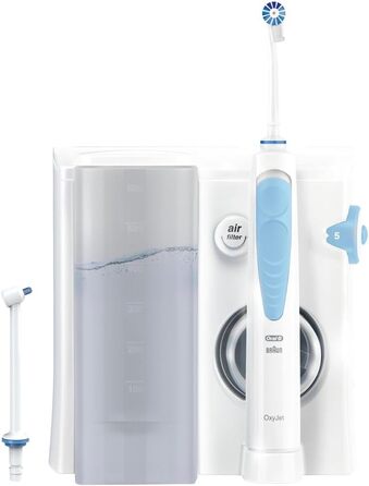 Іригатор Oral-B Oral Health Center з 2 насадками, для очищення міжзубного простору, з Oxyjet-технологією, 5 рівнів тиску, білий/блакитний