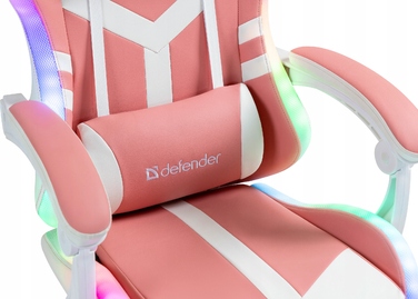 Ігрове крісло Defender IDEAL рожеве, з котячими вушками та LED-підсвіткою, обертове