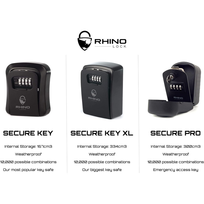 Rhino Lock - Сейф для ключів на стіну з комбінацією, чорний - Pro