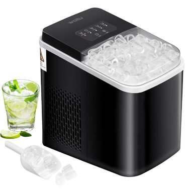 WOLTU Compact Ice Cube Maker Machine - Fast Ice Production (8 Cubes/6-8 Min) - 12kg/24h Capacity - Portable with Handle - Self-Cleaning - 2 Sizes - Ice Maker for Home, Camping, Office (1.4L, Black)