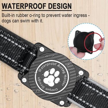 Світловідбиваючий нашийник для собак AirTag, водонепроникний, середній розмір (30.5-38 см), чорний