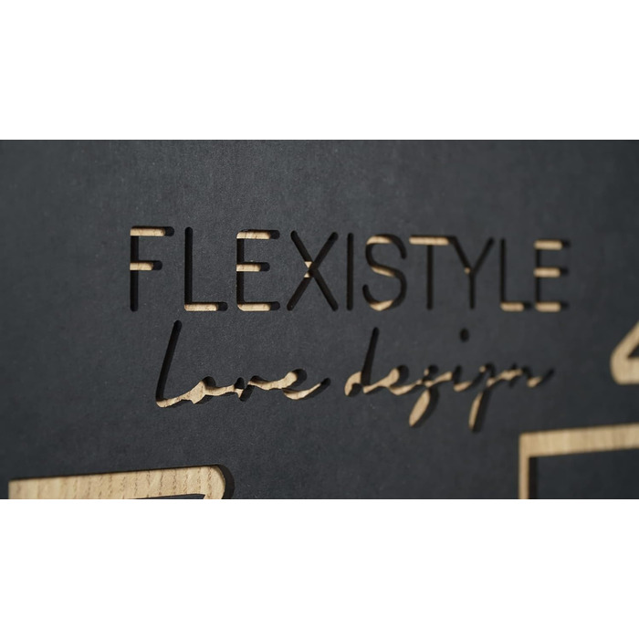 FLEXISTYLE Wall Clock Large Wood-Look Wood Digits ECO, Square Silent, Living Room, Bedroom, Made in EU (Black, 60 cm)