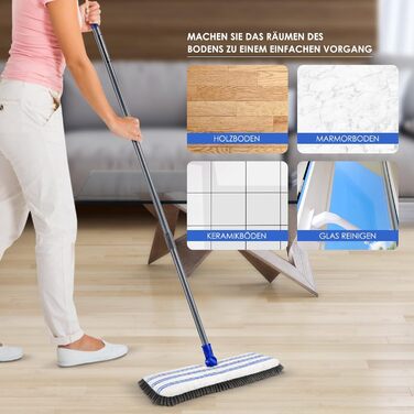 Myiosus Mop, Floor Wiper, Chenille Flat Mop with 4 Double-Sided Cleaning Pads, 127cm Mop with 360° Swivel Head, Microfiber Floor Wiper Set for Hardwood, Laminate, Tile, Includes 1 Scraper