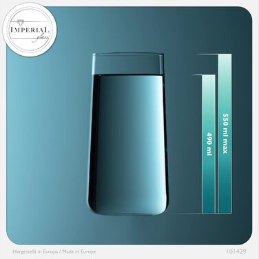 IMPERIAL Glass Drinking Glasses 490ml (max. 550ml) Set of 12 - Water Glasses, Juice Glasses, Highball Glasses, Cocktail Glasses, Large